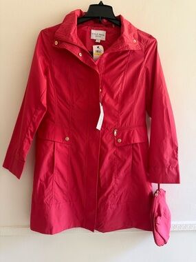 Cole Haan Bright Red Lightweight Trench Coat with Pouch